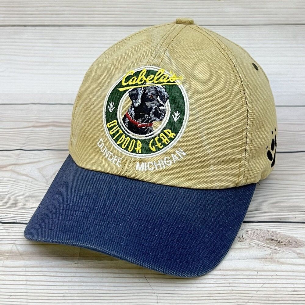 Vintage Cabelas Outdoor Gear Hat Dundee Michigan Cap Black Lab Dog Logo USA Made